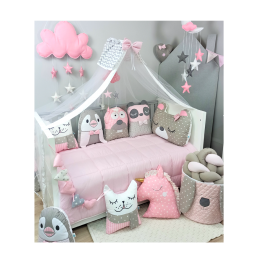 Baby Star Σετ προίκας κρεβατιού Tiny Friends Ροζ 3τμχ